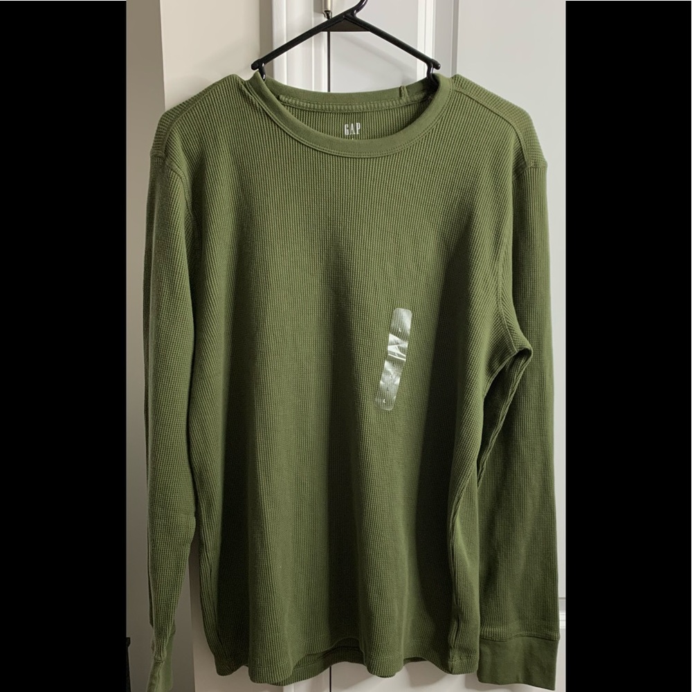 Men's Army Green Waffle Large Long Sleeve Shirt